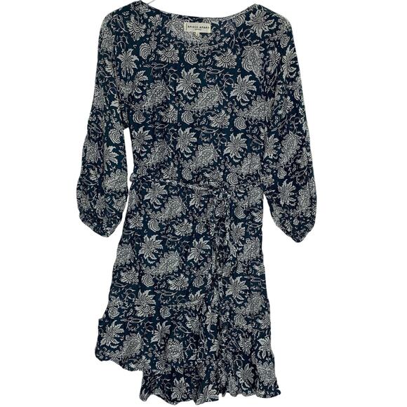 Apiece Apart 6 Sabine Floral Mini Dress Navy White Ruffle Cottage Coquette - Picture 2 of 9